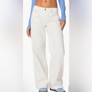 Edikted Women’s White Mid Rise Wide Leg Baggy 100% Cotton Jeans  Size Small